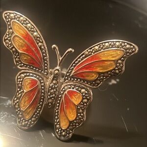Butterfly Enamel Statement Ring in Yellow & Orange